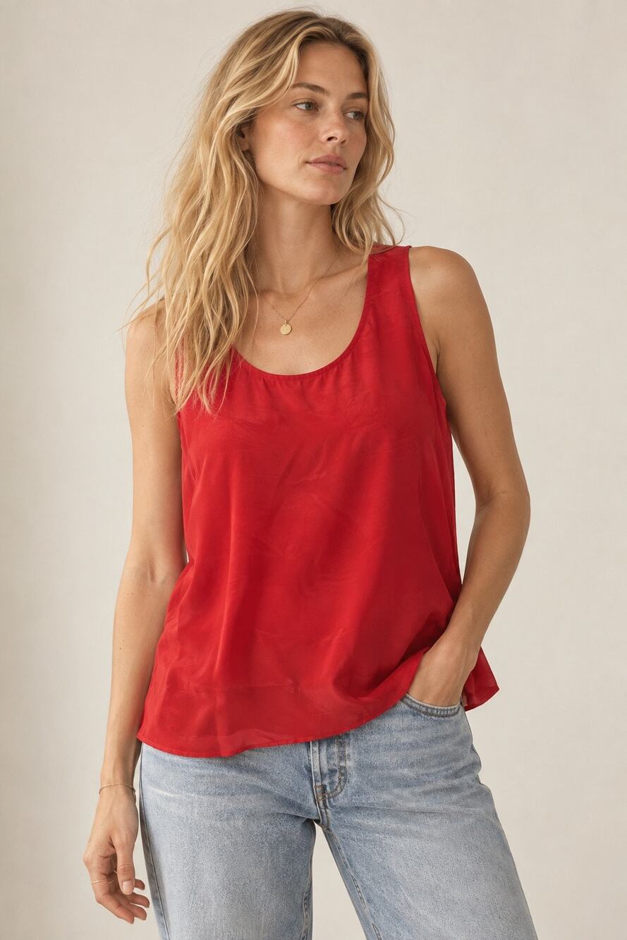 Caslon 100% Silk Red Sleeveless Scoop Neck Shell Tank Blouse XL Quiet Luxury
